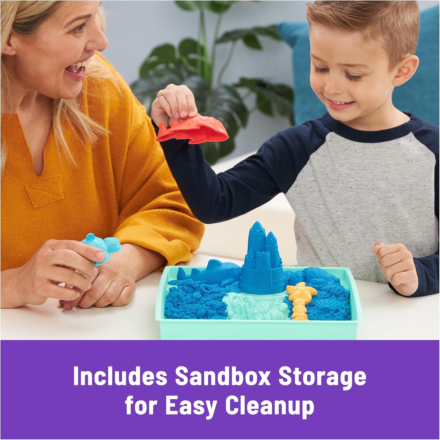 Kinetic Sand, Sandbox Set with 1lb Blue Play Sand, 4 Tools & Molds, Storage, Sensory Toys for Kids Ages 3 and up - Image 4