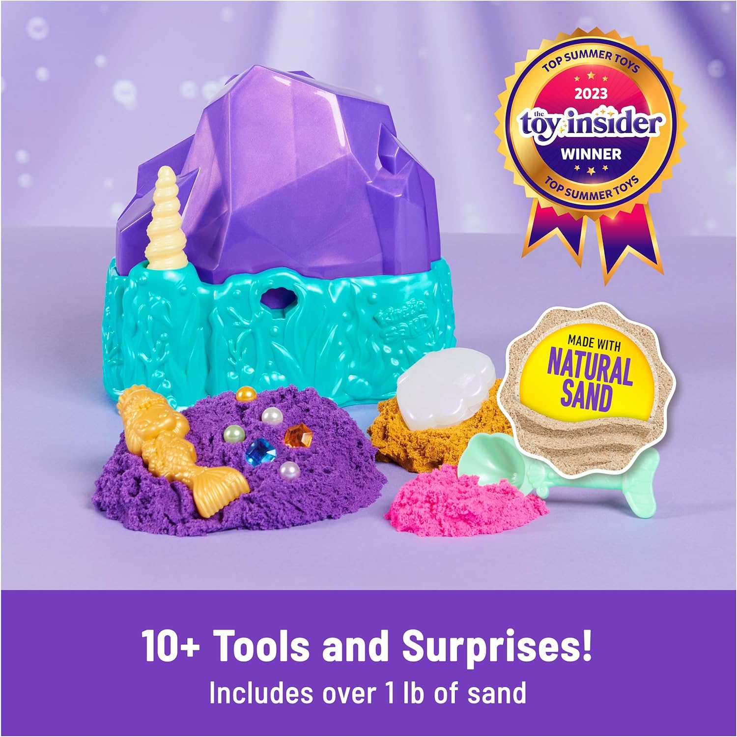 Alternative view of Kinetic Sand, Mermaid Crystal Playset, Over 1lb of Play Sand, Gold Shimmer Sand, Storage and Tools, Sensory Toys for Kids Ages 3 and up