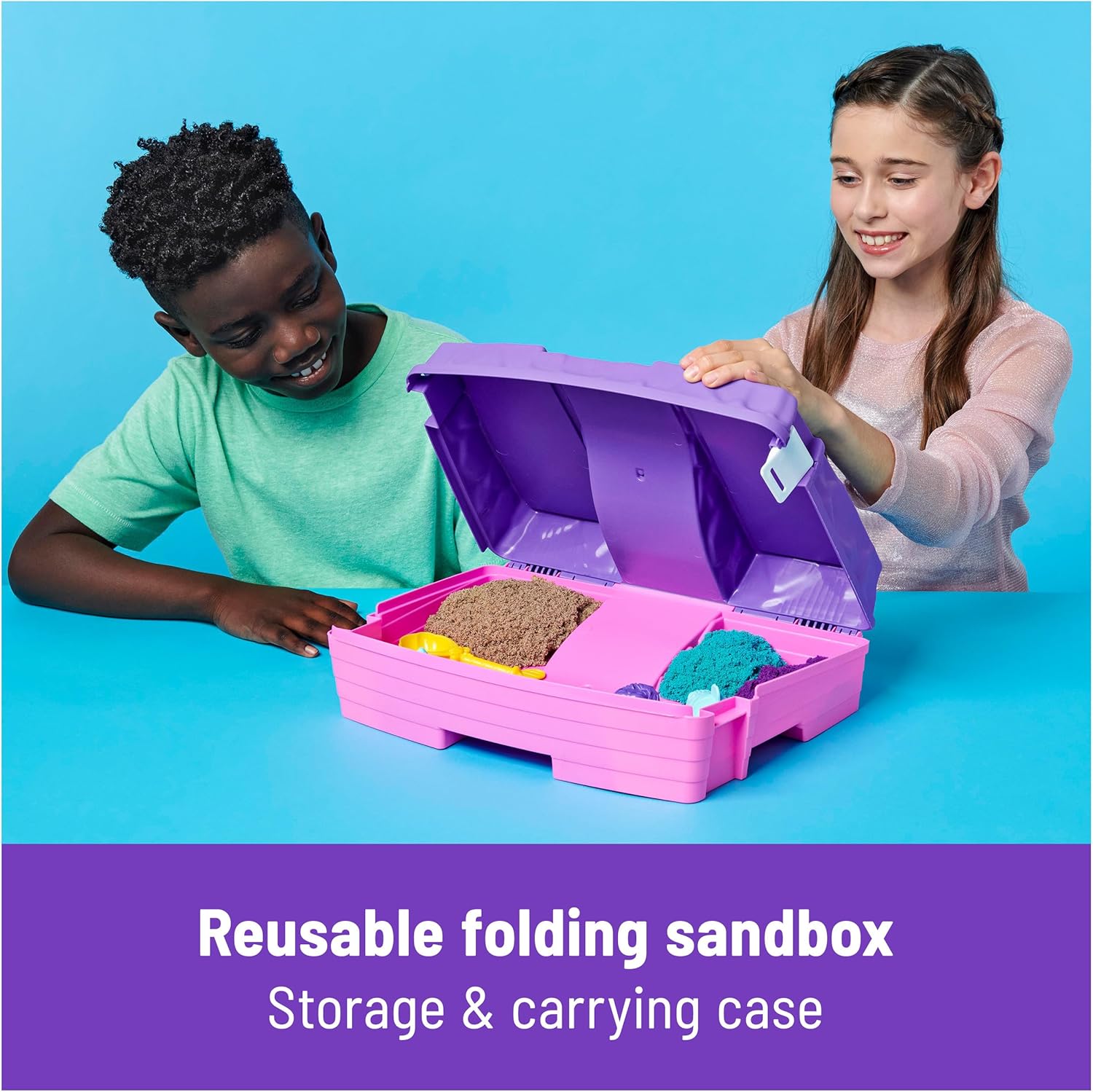 Kinetic Sand, Mermaid Palace Playset with 2.06lbs Play Sand (Neon Purple, Shimmer Teal & Beach), Tools & Folding Sandbox, Sensory Toys for Kids - Image 4