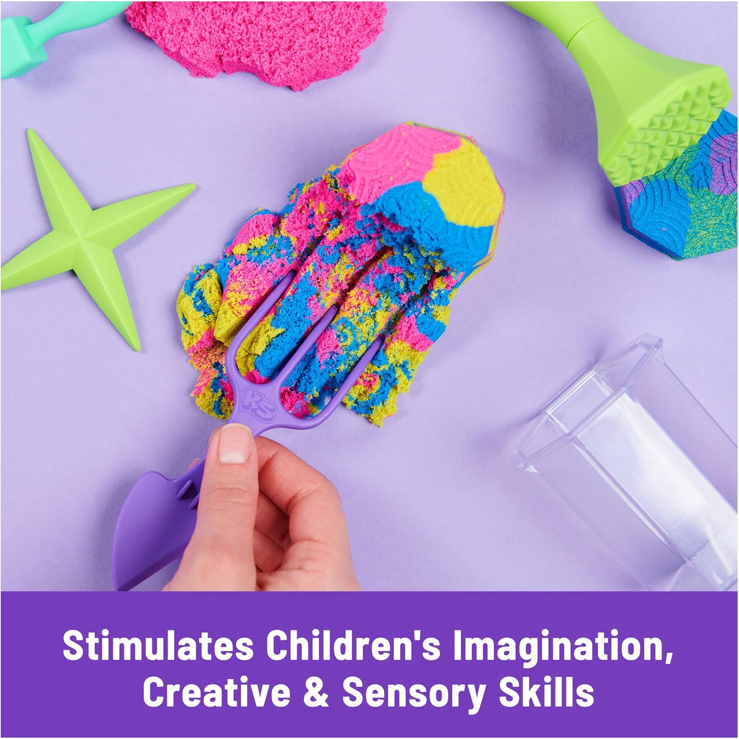Kinetic Sand, Squish N’ Create Playset with 13.5oz Blue, Yellow & Pink Play Sand, 5 Tools, Sensory Toys for Kids Ages 3 and up - Image 6