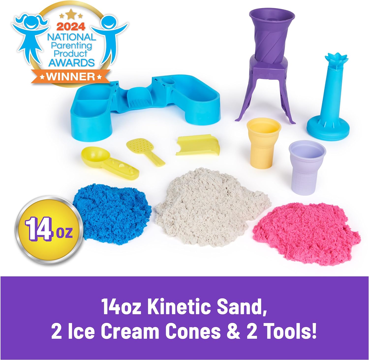 Alternative view of Kinetic Sand, Soft Serve Station with 14oz Play Sand (Blue, Pink & White), 2 Ice Cream Cones & 2 Tools, Sensory Toys for Kids Ages 5 and up