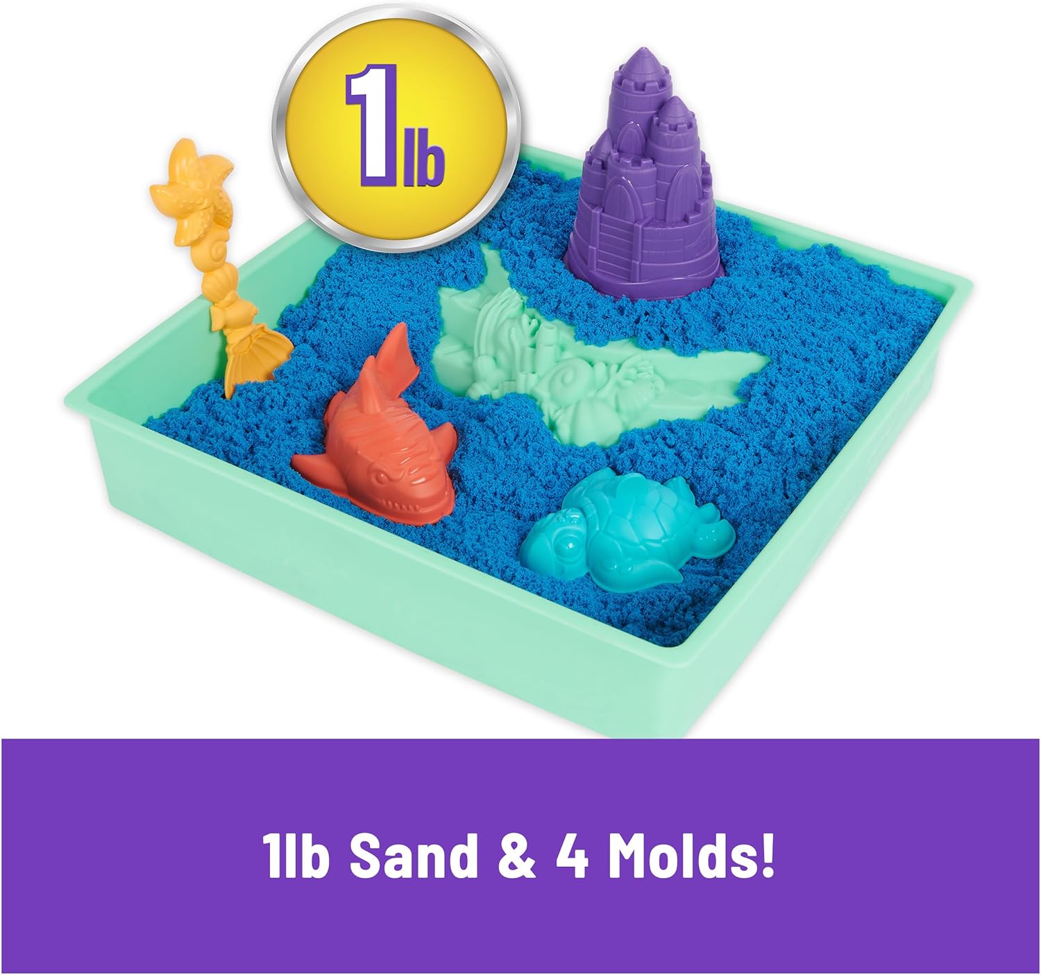 Alternative view of Kinetic Sand, Sandbox Set with 1lb Blue Play Sand, 4 Tools & Molds, Storage, Sensory Toys for Kids Ages 3 and up