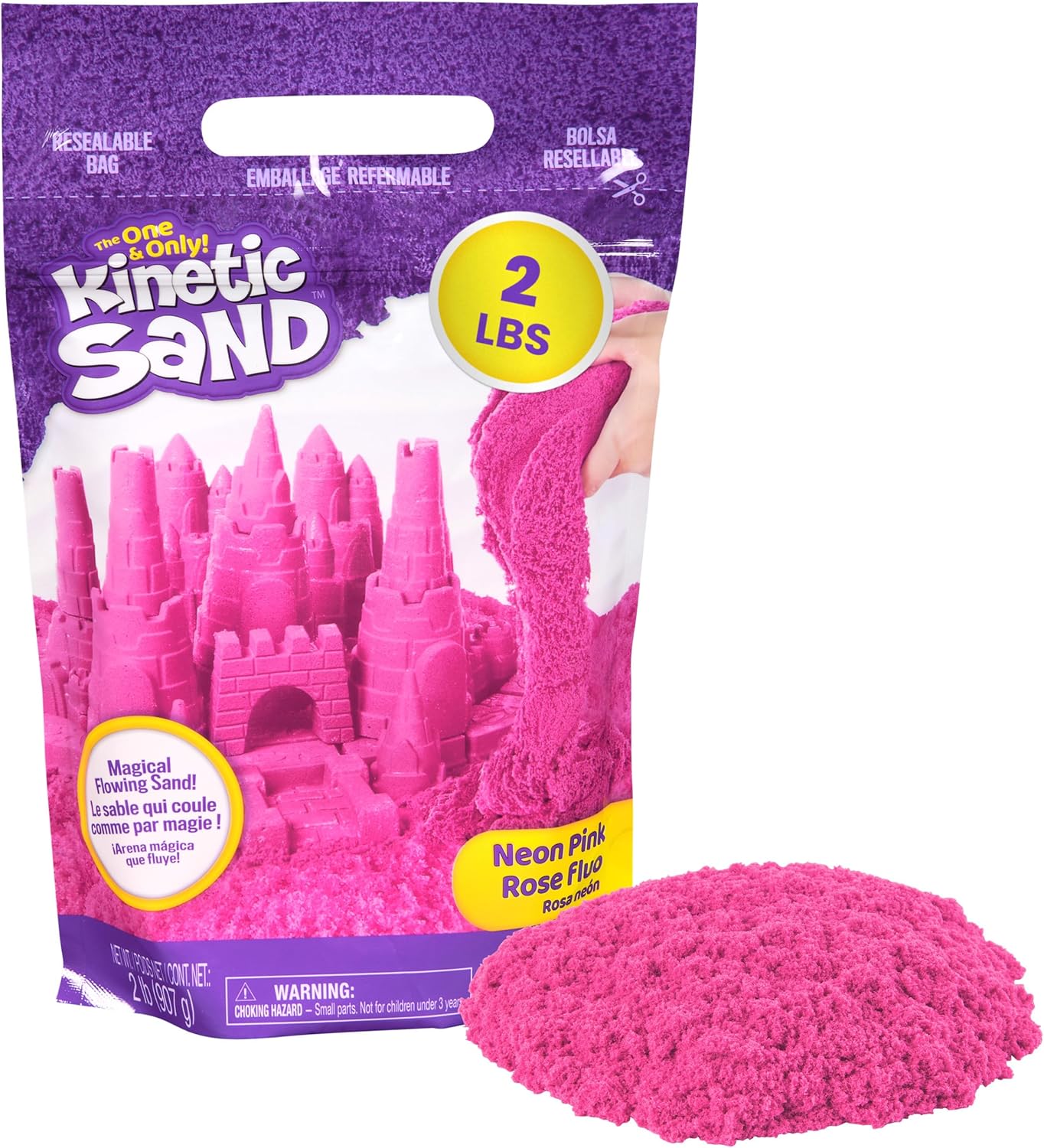 Kinetic Sand, 2lbs Pink Play Sand, Moldable Sensory Toys for Kids, Resealable Bag (Packaging May Vary), for Ages 3 and up