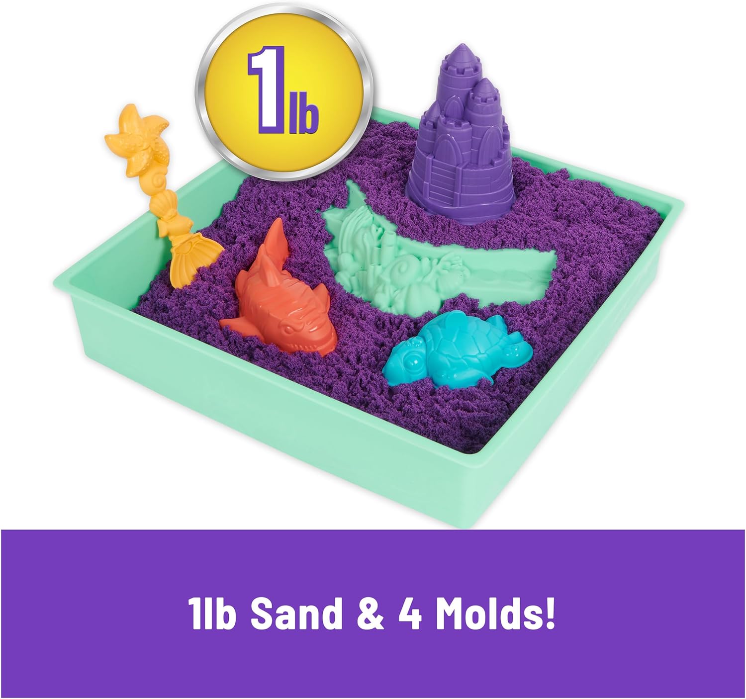 Alternative view of Kinetic Sand, Sandbox Set with 1lb Purple Play Sand, 4 Tools & Molds, Storage, Sensory Toys for Kids Ages 3 and up