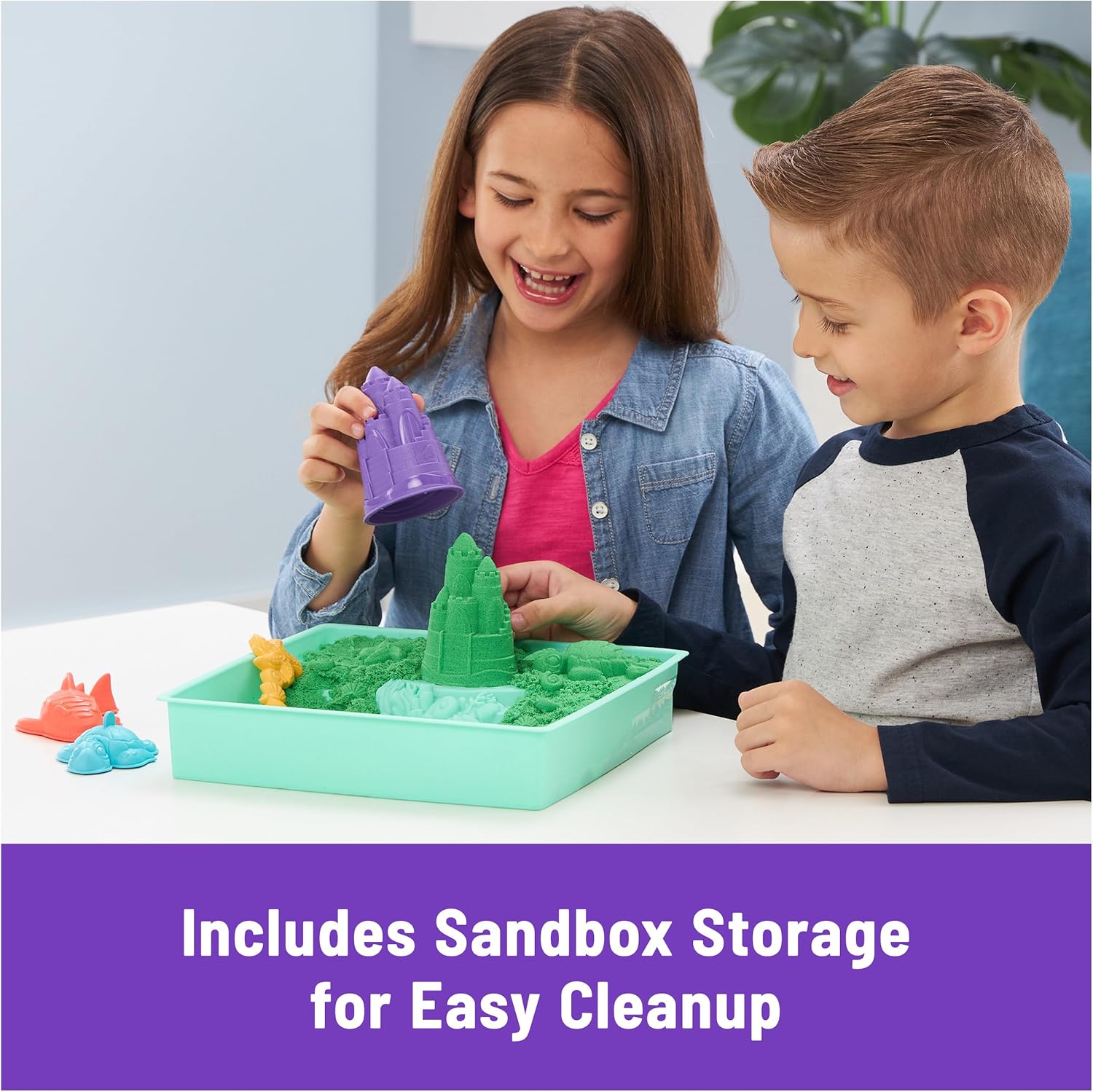 Kinetic Sand, Sandbox Set with 1lb Green Play Sand, 4 Tools & Molds, Storage, Sensory Toys for Kids Ages 3 and up - Image 4