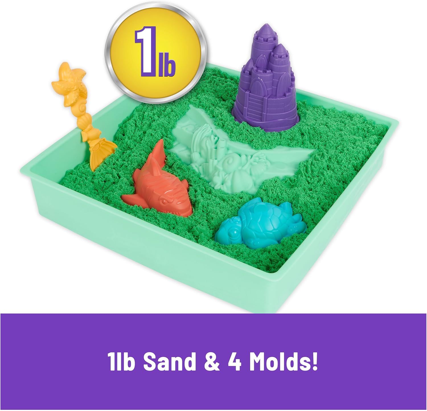 Alternative view of Kinetic Sand, Sandbox Set with 1lb Green Play Sand, 4 Tools & Molds, Storage, Sensory Toys for Kids Ages 3 and up