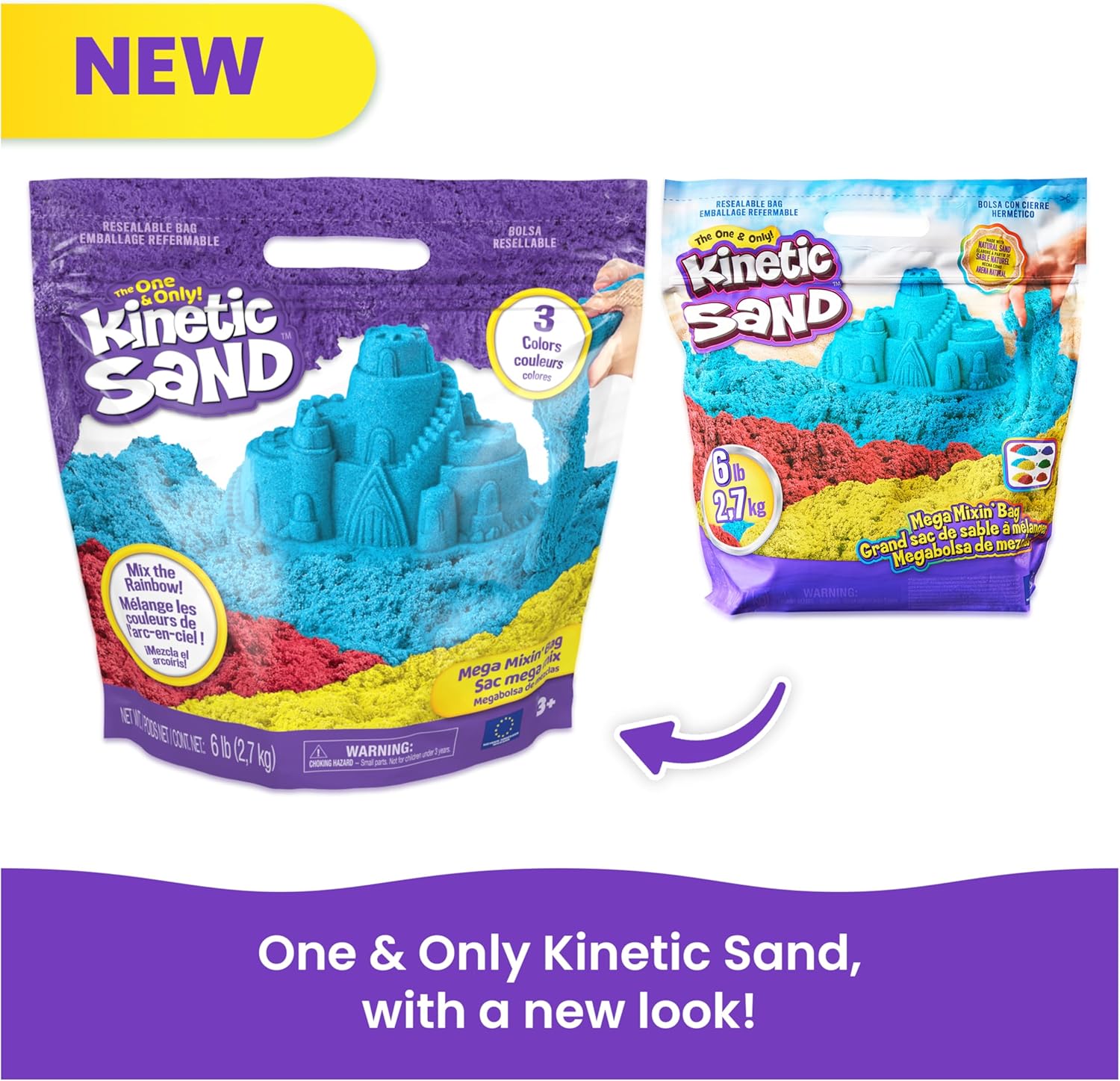 Kinetic Sand, 6lbs Mega Mixin’ Bag with Red, Yellow & Blue Play Sand, Amazon Exclusive (Packaging May Vary), Sensory Toys for Kids Ages 3 and up - Image 6