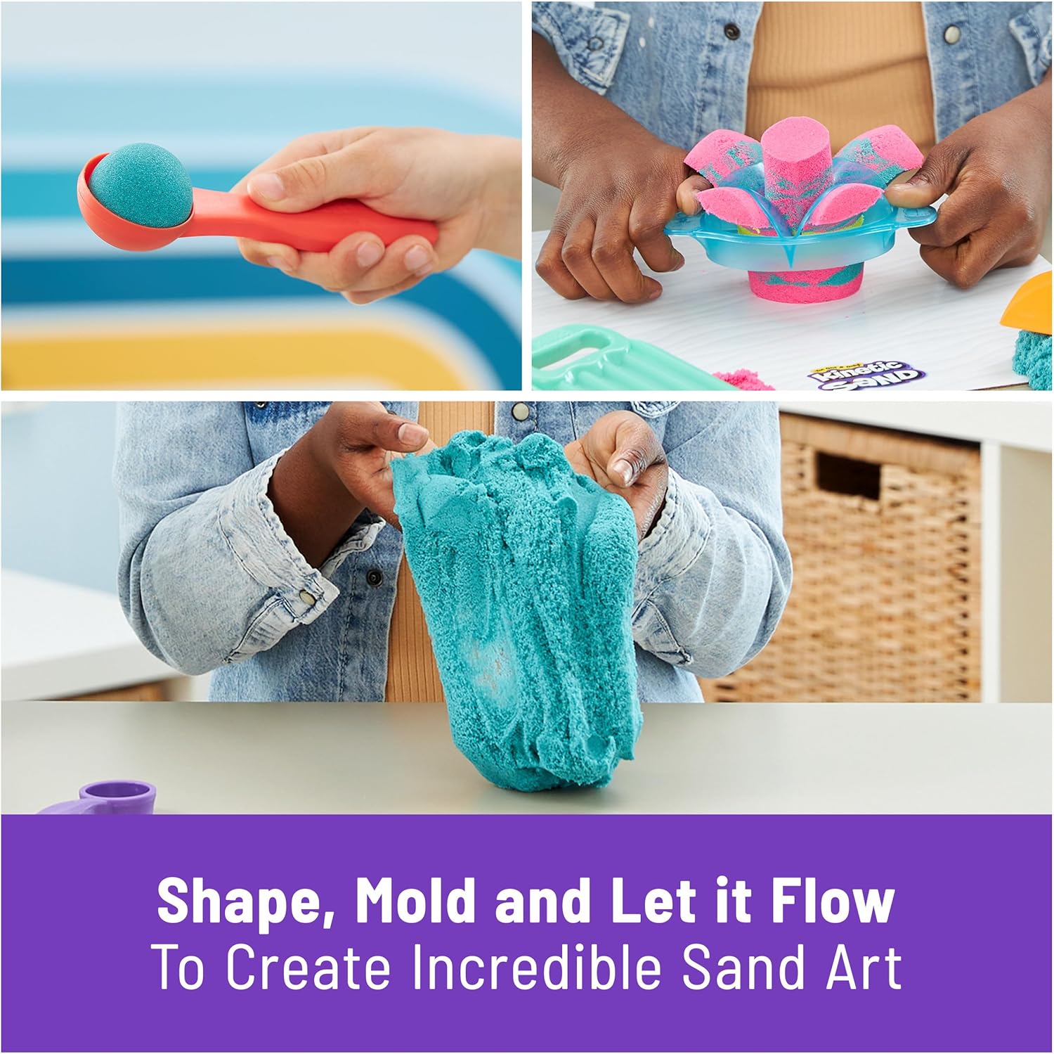 Kinetic Sand, Ultimate Sandisfying Set with 2lbs Play Sand (Pink, Yellow & Teal), 10 Tools & Molds, Sensory Toys for Kids Ages 7 and up - Image 3
