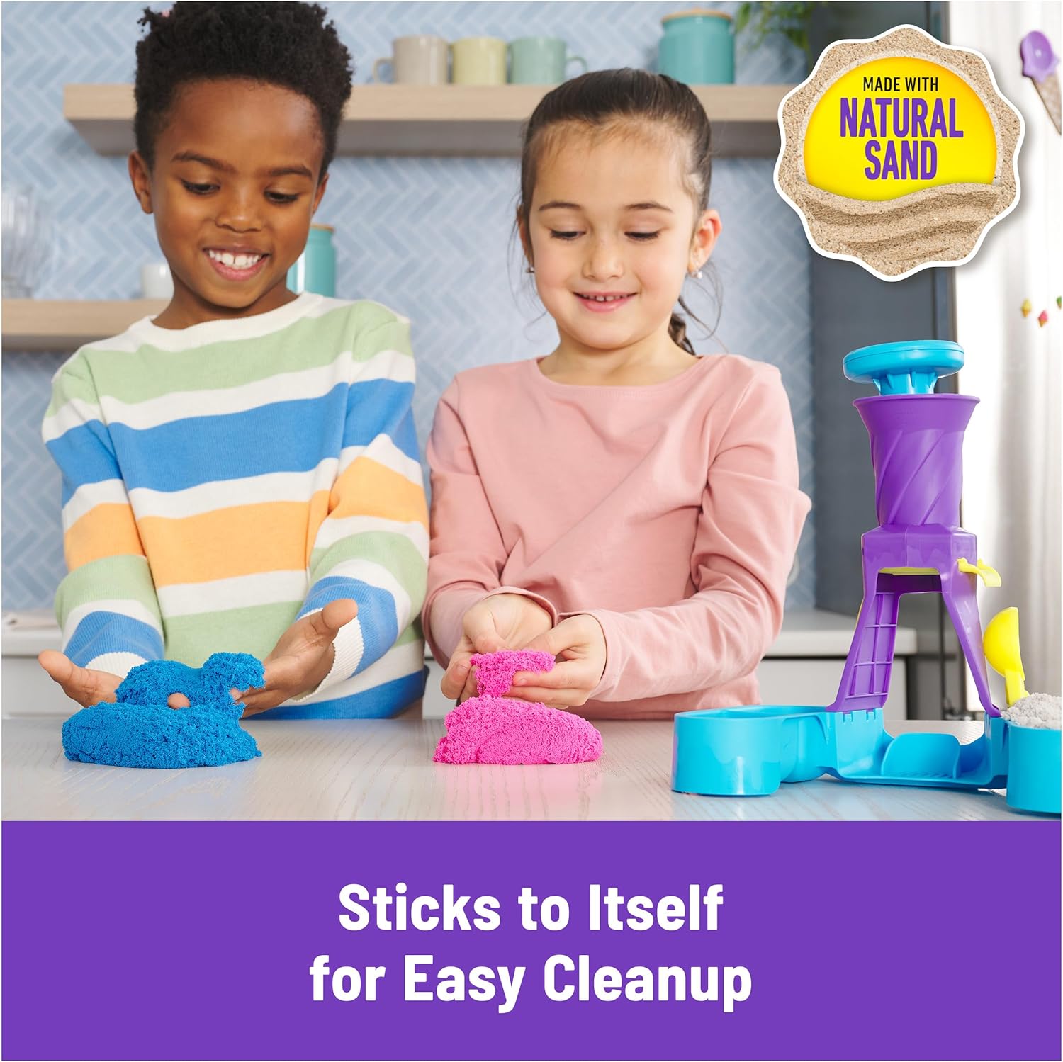 Kinetic Sand, Soft Serve Station with 14oz Play Sand (Blue, Pink & White), 2 Ice Cream Cones & 2 Tools, Sensory Toys for Kids Ages 5 and up - Image 5
