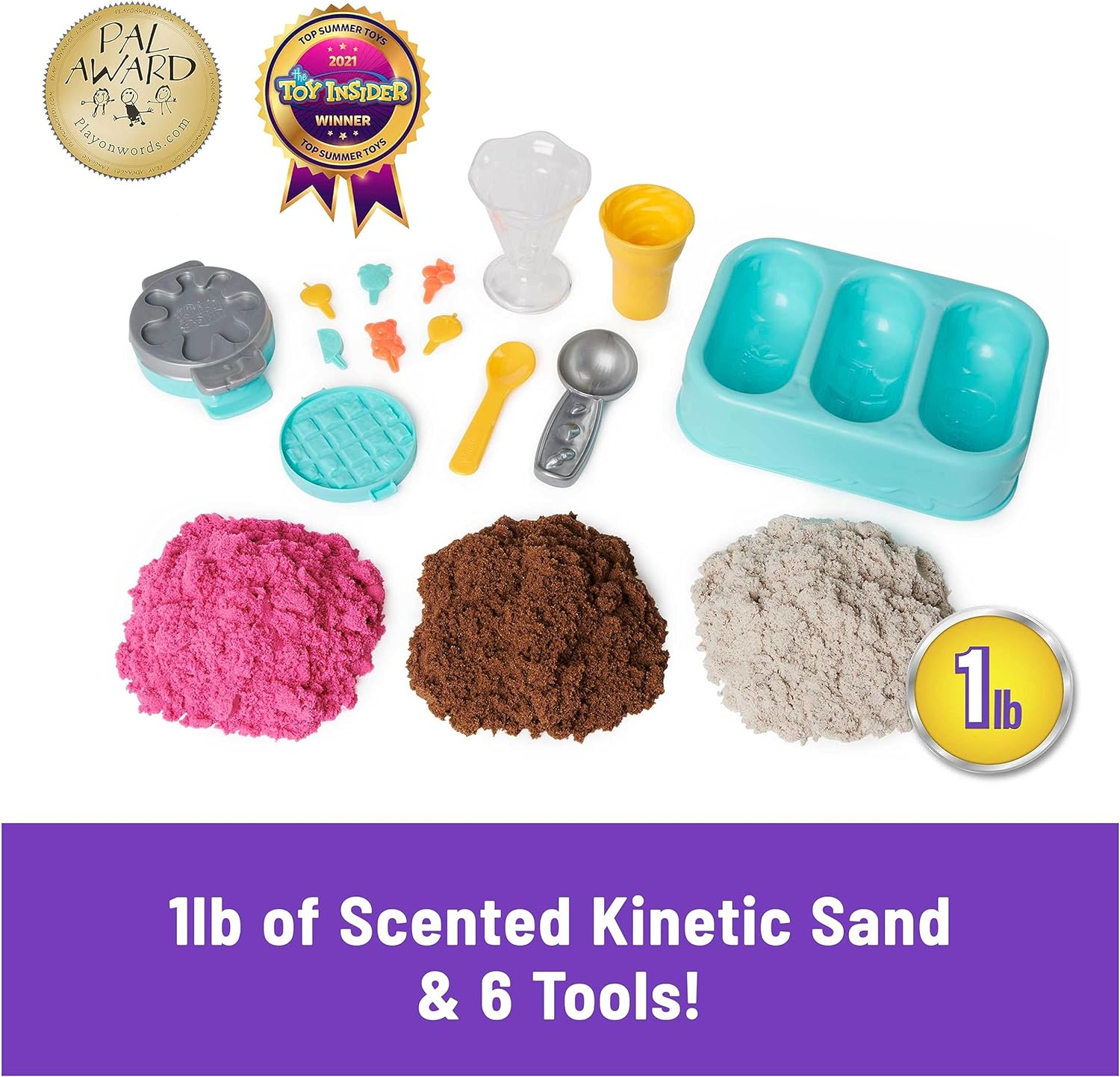 Alternative view of Kinetic Sand Scents, Ice Cream Treats Playset with 3 Colors Scented Play Sand & 6 Tools, Sensory Toys for Kids Ages 3 and up