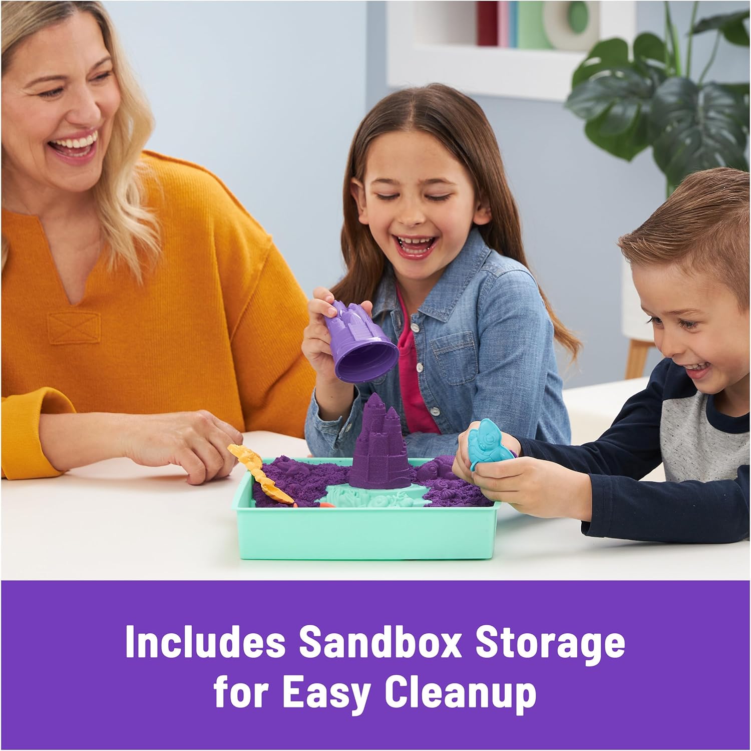 Kinetic Sand, Sandbox Set with 1lb Purple Play Sand, 4 Tools & Molds, Storage, Sensory Toys for Kids Ages 3 and up - Image 4