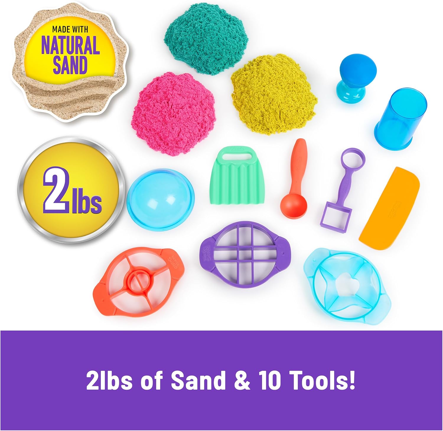Alternative view of Kinetic Sand, Ultimate Sandisfying Set with 2lbs Play Sand (Pink, Yellow & Teal), 10 Tools & Molds, Sensory Toys for Kids Ages 7 and up