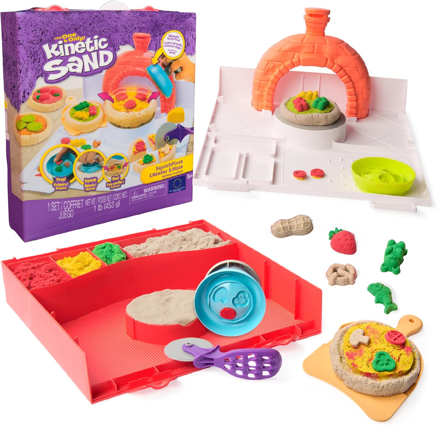 Kinetic Sand, SquishPizza Rising Pizza Oven Playset with 1lb Play Sand & 5 Tools, Play Food Arts & Crafts Kids Toys for Girls & Boys Ages 5 and up