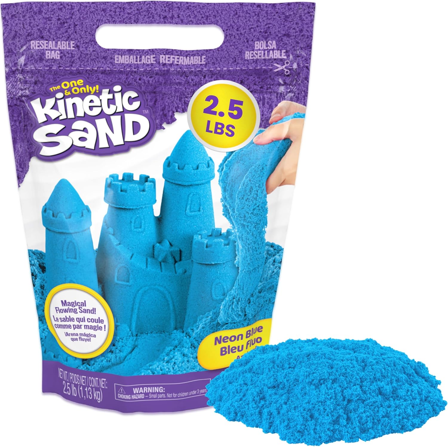 Kinetic Sand, 2.5lbs Blue Play Sand, Amazon Exclusive, Moldable Sensory Toys for Kids, Resealable Bag (Packaging May Vary), for Ages 3 and up