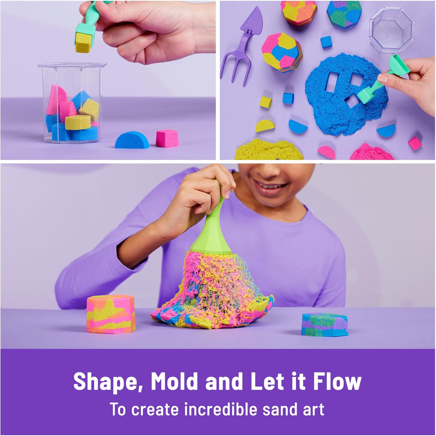 Kinetic Sand, Squish N’ Create Playset with 13.5oz Blue, Yellow & Pink Play Sand, 5 Tools, Sensory Toys for Kids Ages 3 and up - Image 3