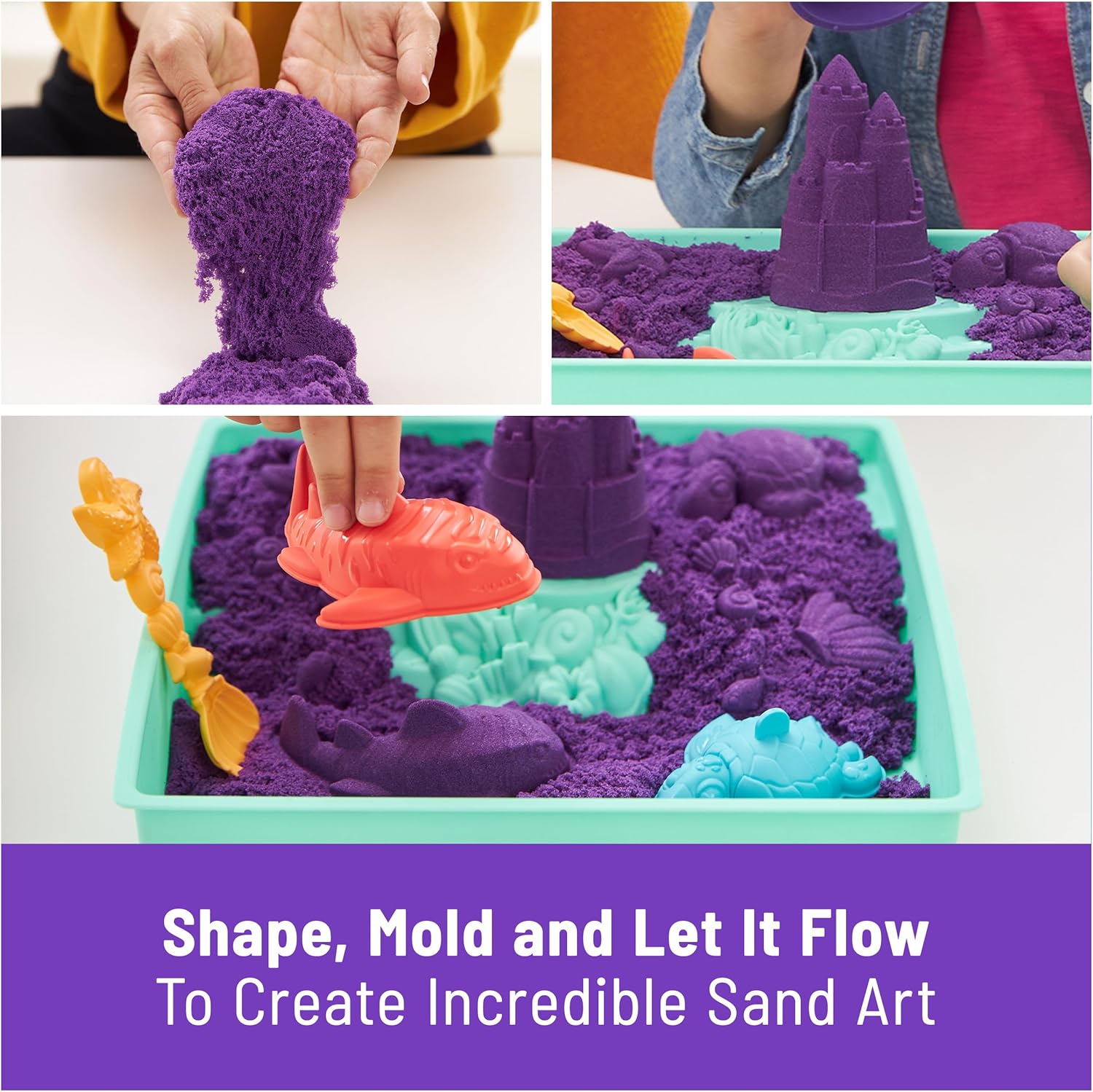 Kinetic Sand, Sandbox Set with 1lb Purple Play Sand, 4 Tools & Molds, Storage, Sensory Toys for Kids Ages 3 and up - Image 3