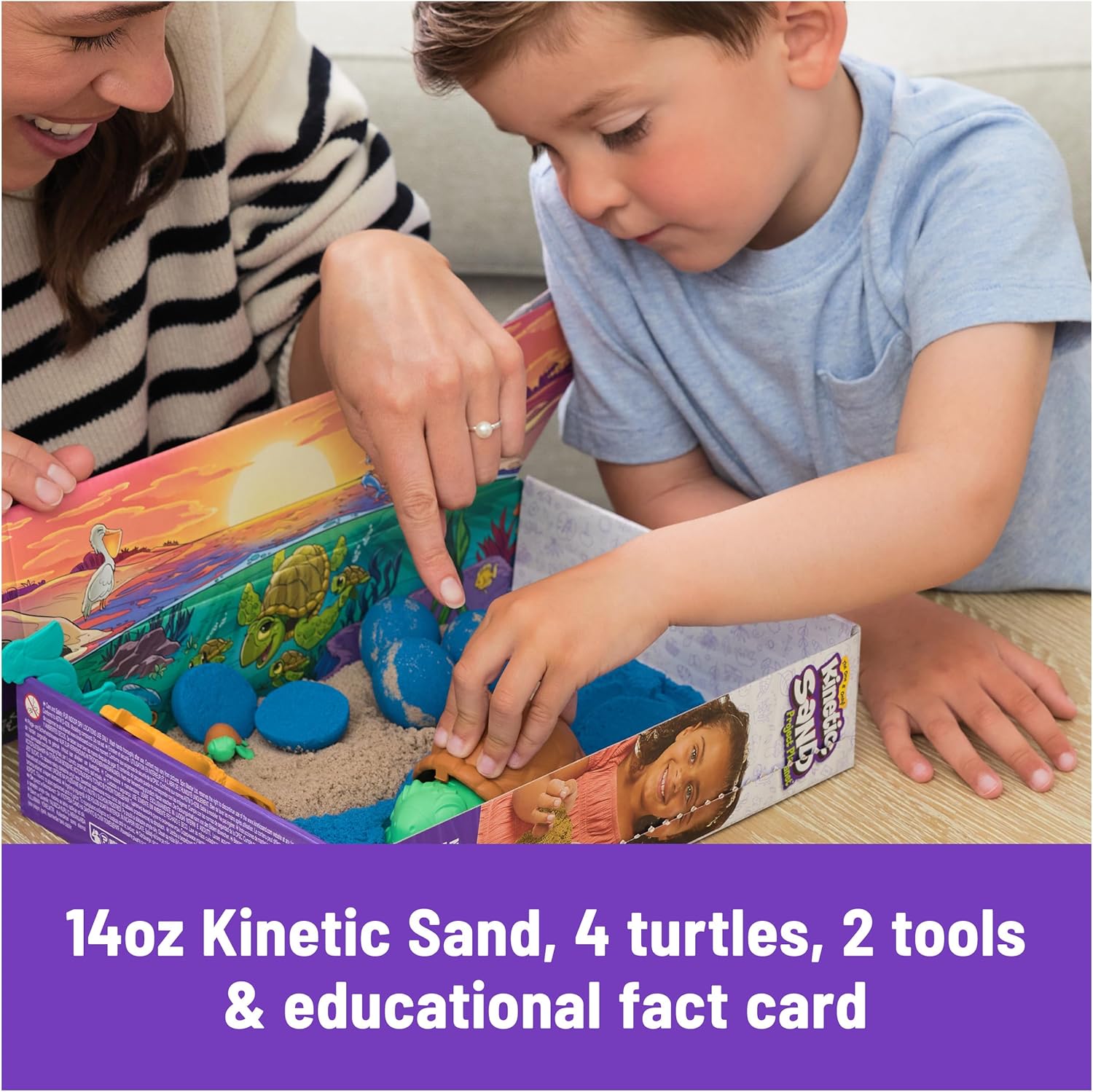 Kinetic Sand, Project Planet Turtle Beach with 14oz Play Sand, Tools & Molds, Sustainably Minded Eco Friendly Materials, Sensory Toys for Kids - Image 3