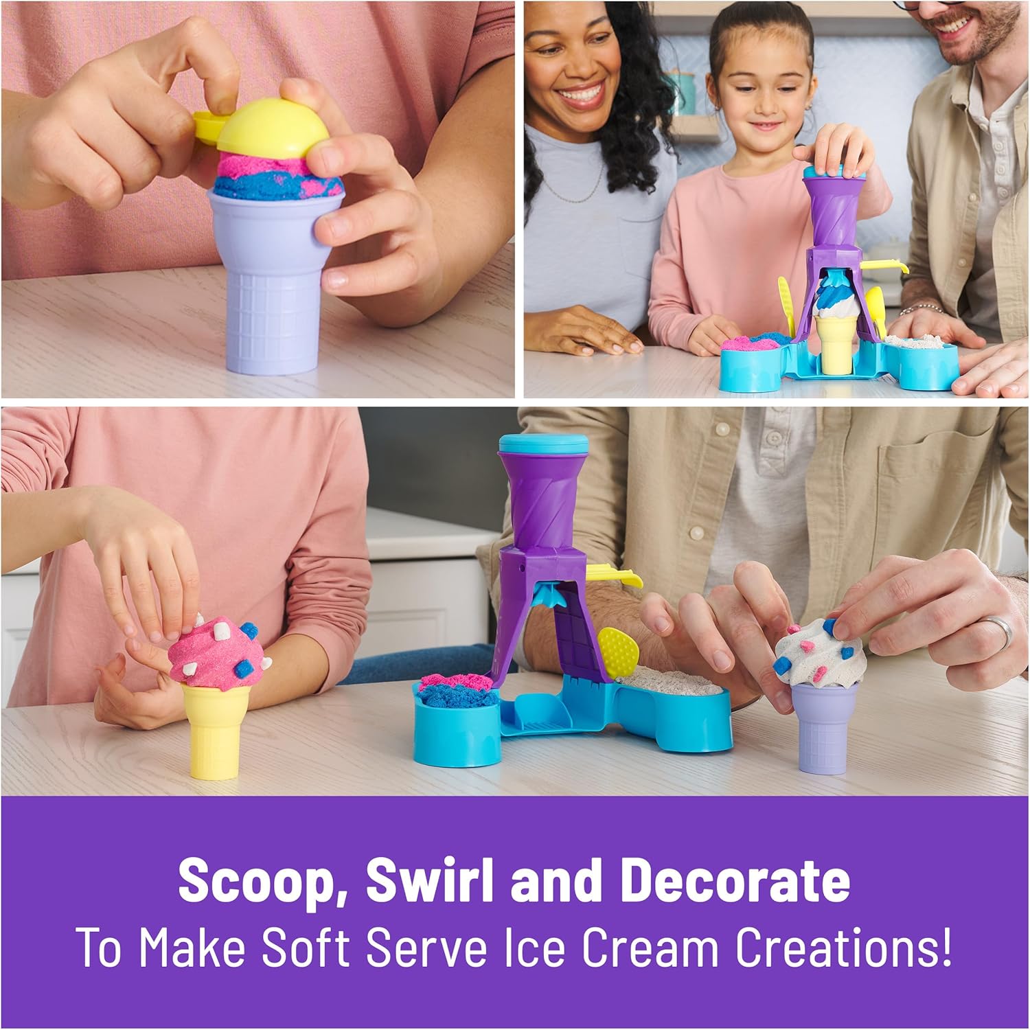 Kinetic Sand, Soft Serve Station with 14oz Play Sand (Blue, Pink & White), 2 Ice Cream Cones & 2 Tools, Sensory Toys for Kids Ages 5 and up - Image 3