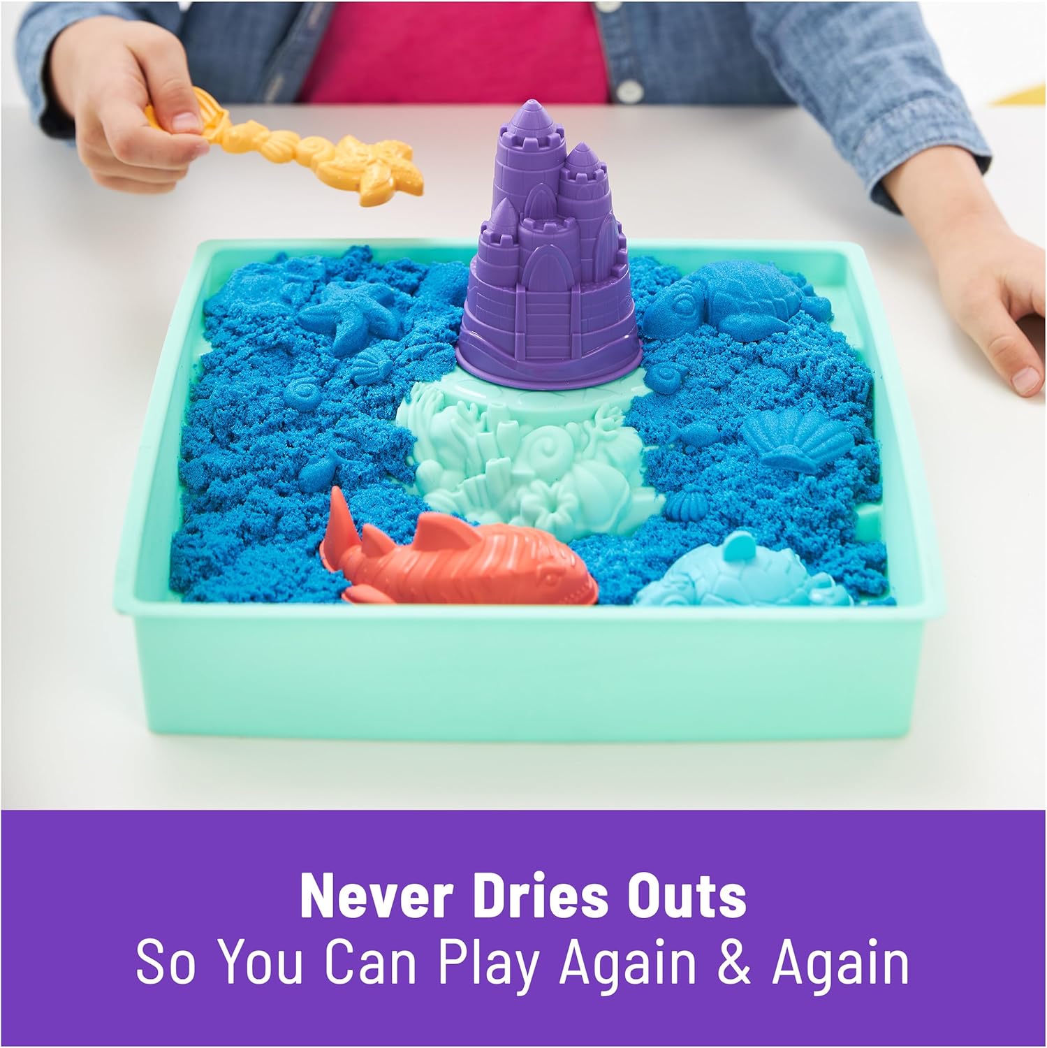 Kinetic Sand, Sandbox Set with 1lb Blue Play Sand, 4 Tools & Molds, Storage, Sensory Toys for Kids Ages 3 and up - Image 6