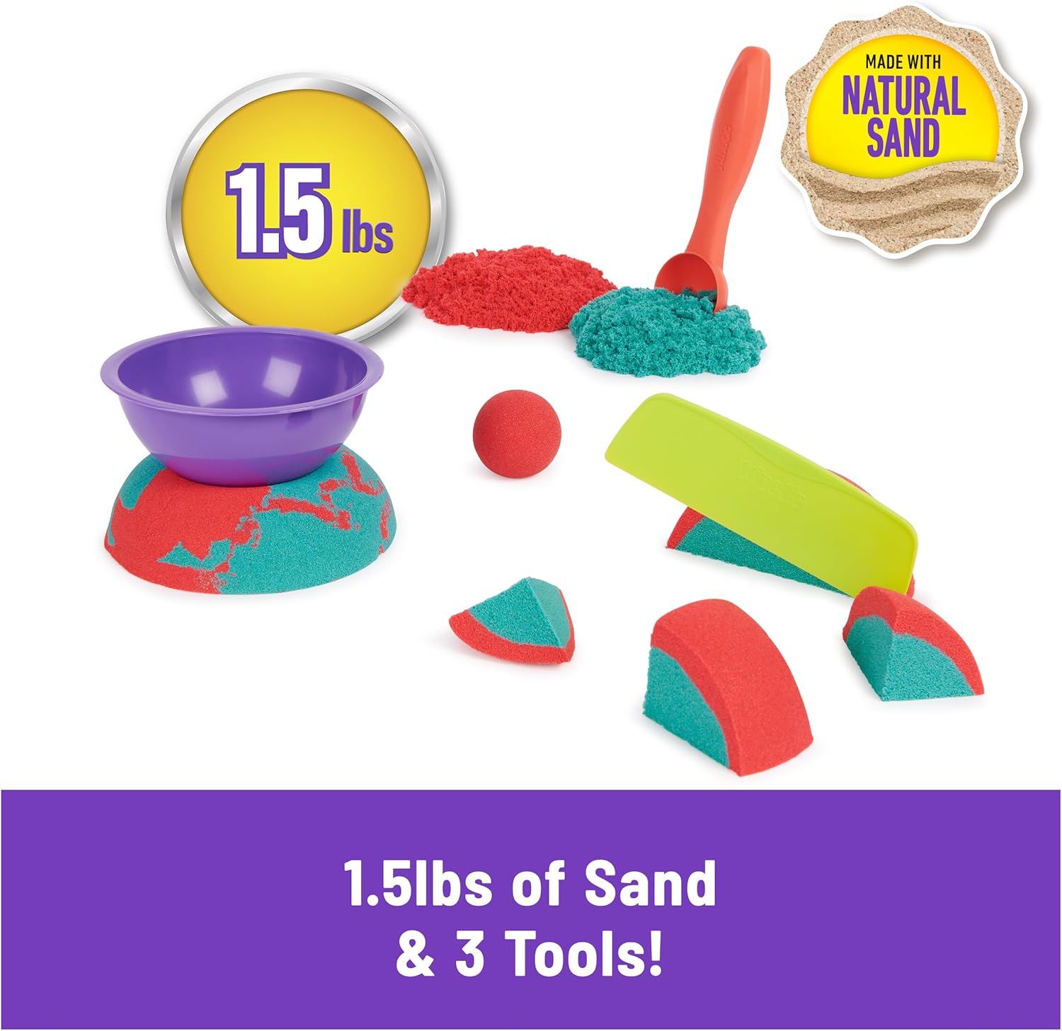 Alternative view of Kinetic Sand Mold n’ Flow with 1.5lbs Red & Teal Play Sand, 3 Tools, Sensory Toys for Kids Ages 3 and up