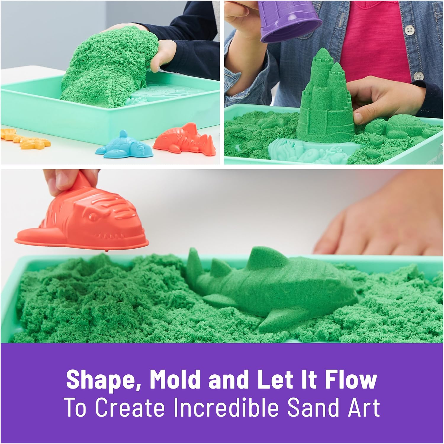 Kinetic Sand, Sandbox Set with 1lb Green Play Sand, 4 Tools & Molds, Storage, Sensory Toys for Kids Ages 3 and up - Image 3