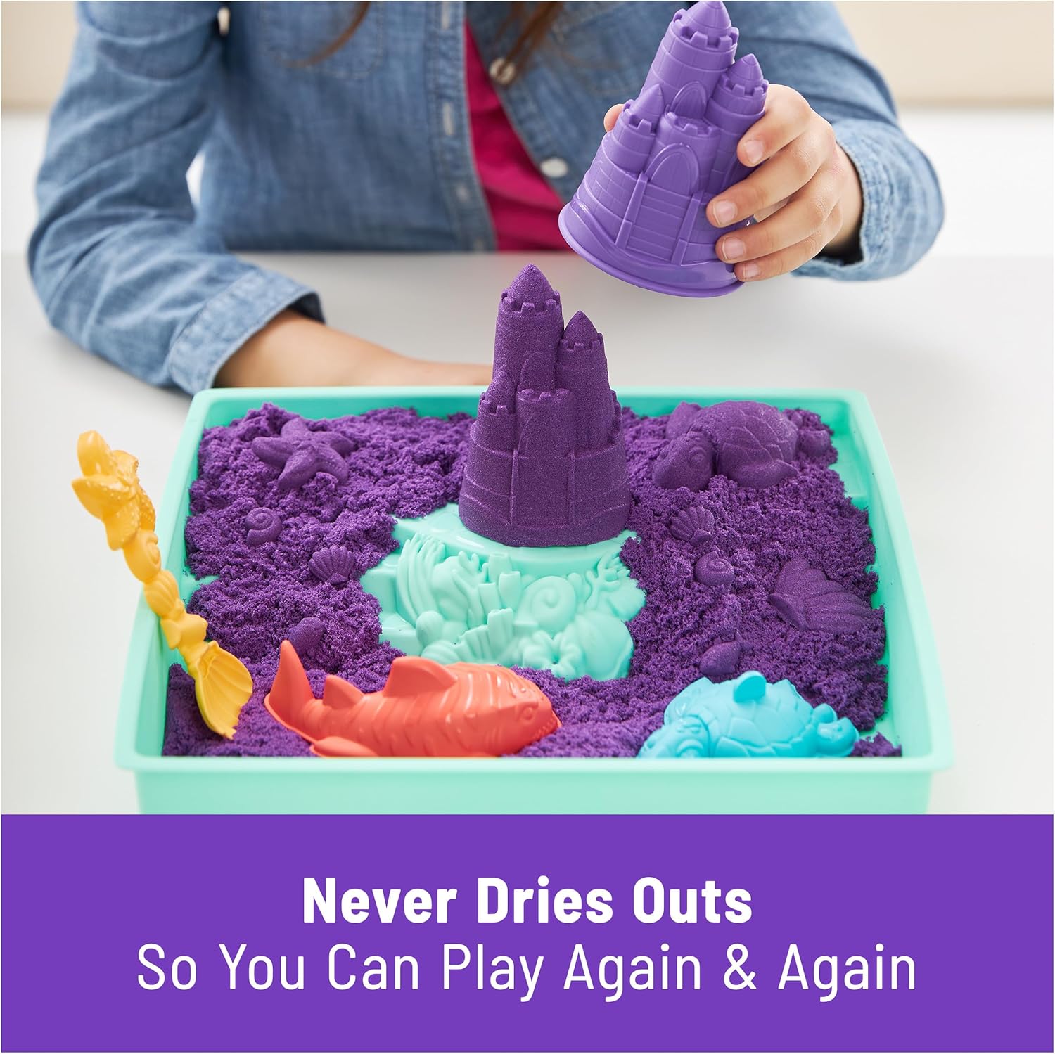 Kinetic Sand, Sandbox Set with 1lb Purple Play Sand, 4 Tools & Molds, Storage, Sensory Toys for Kids Ages 3 and up - Image 6