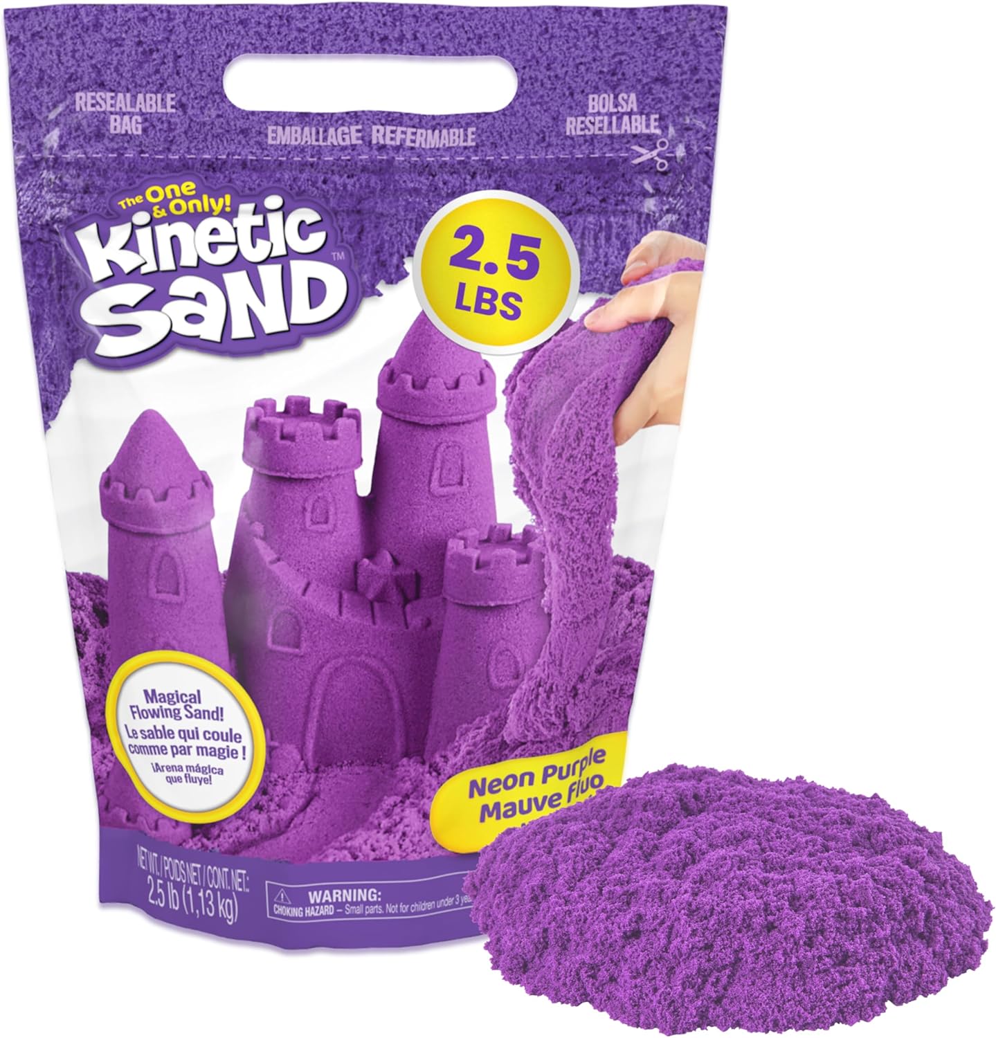 Kinetic Sand, 2.5lbs Purple Play Sand, Amazon Exclusive, Moldable Sensory Toys for Kids, Resealable Bag (Packaging May Vary), for Ages 3 and up