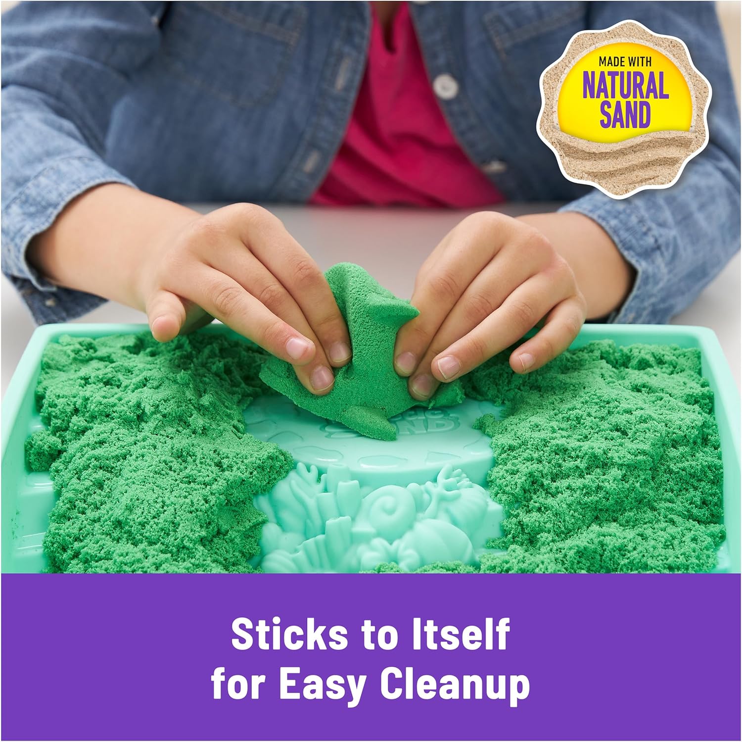 Kinetic Sand, Sandbox Set with 1lb Green Play Sand, 4 Tools & Molds, Storage, Sensory Toys for Kids Ages 3 and up - Image 5