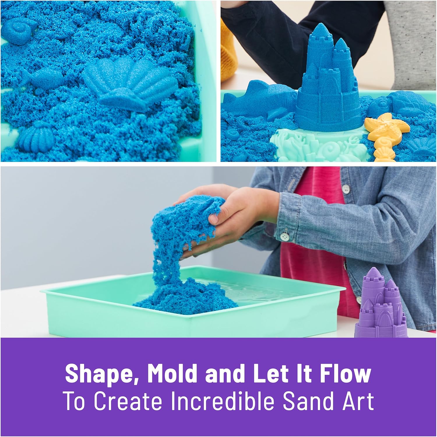 Kinetic Sand, Sandbox Set with 1lb Blue Play Sand, 4 Tools & Molds, Storage, Sensory Toys for Kids Ages 3 and up - Image 3