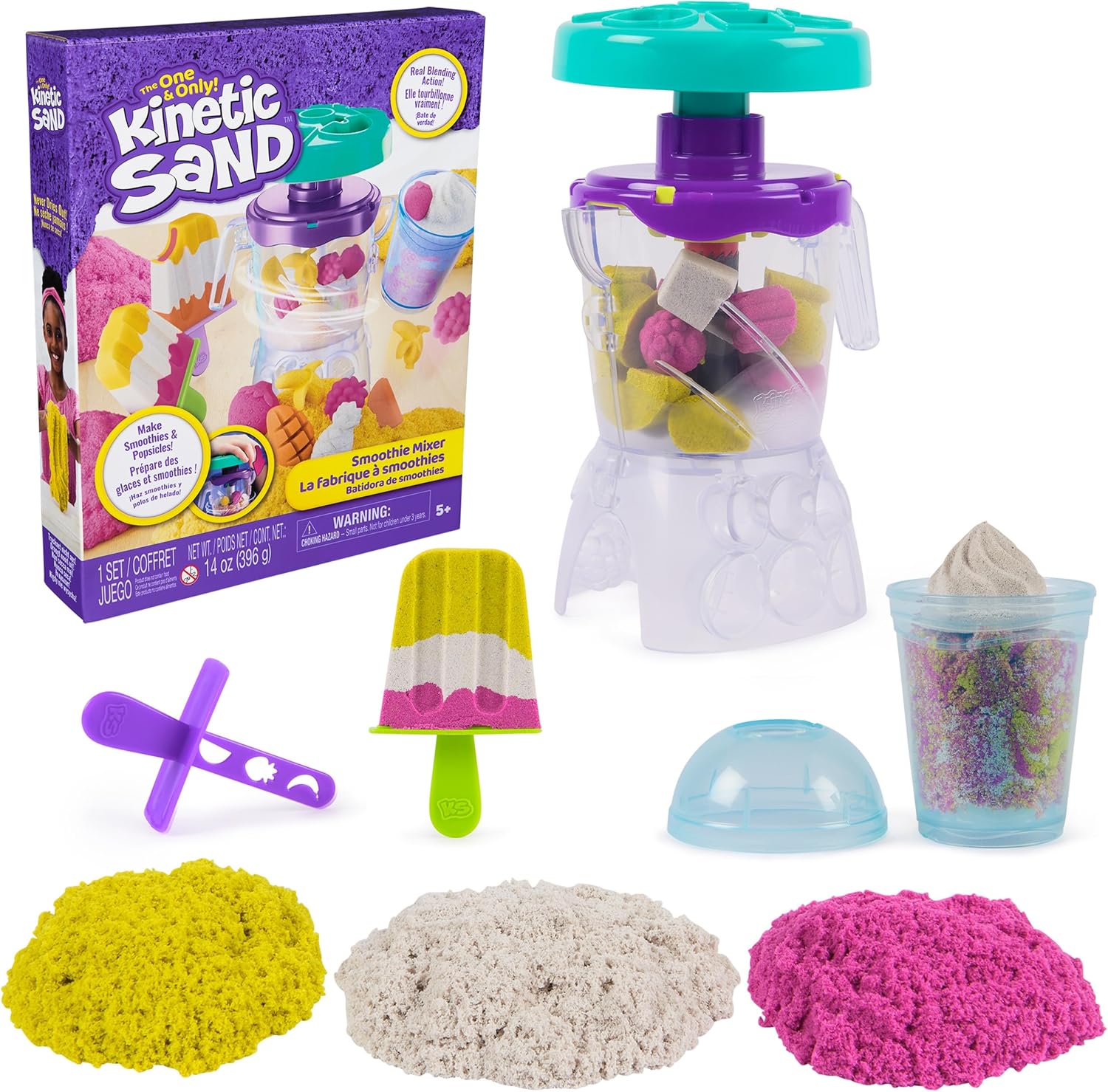 Kinetic Sand, Smoothie Mixer Playset with 14 oz Play Sand, Tools & Popsicle Mold, Play Food Toy, Arts and Crafts Kids Toys for Girls & Boys Ages 5 and up